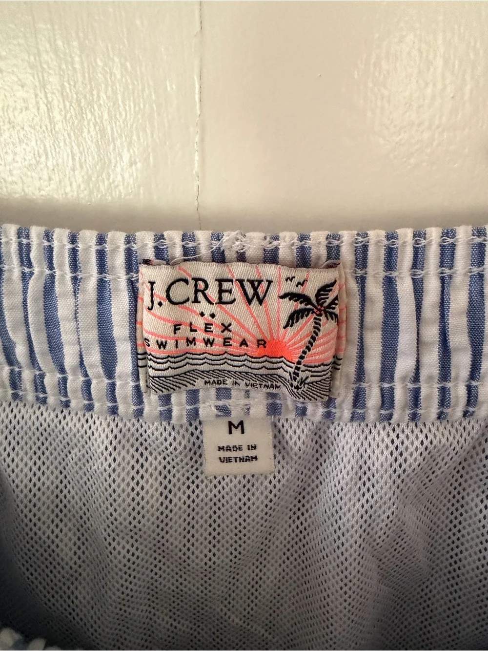 J. Crew Blue and White Striped Seersucker Swim Trunks